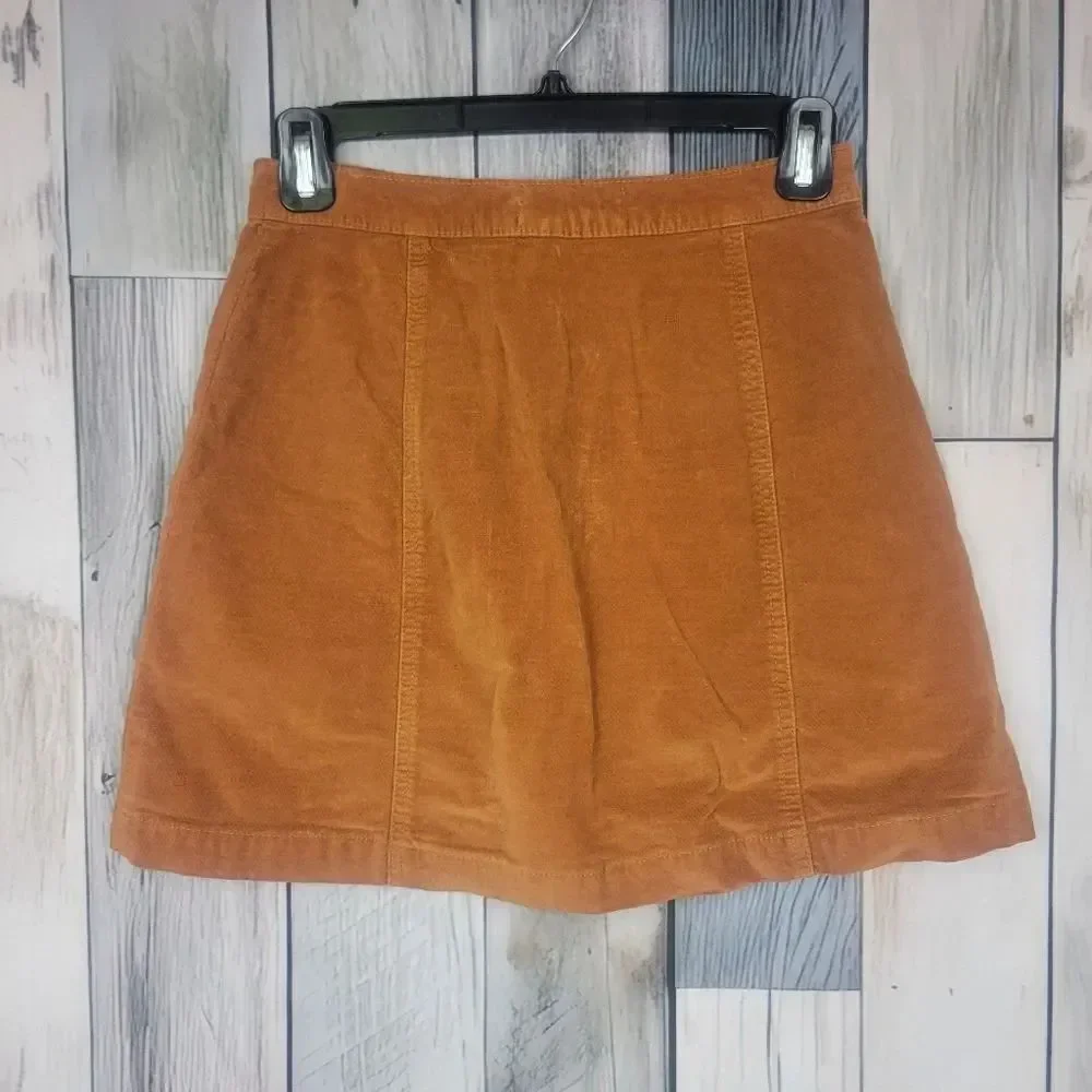 Urban Outfitters Button-Front Orange Soft Denim Skirt Size Small